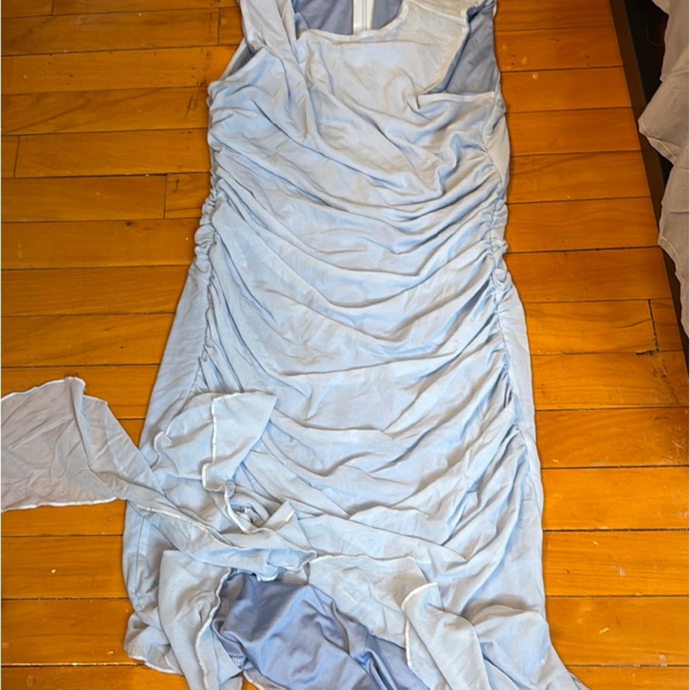 Blue Asymmetrical Ruched Sheath Dress for Wedding Guests